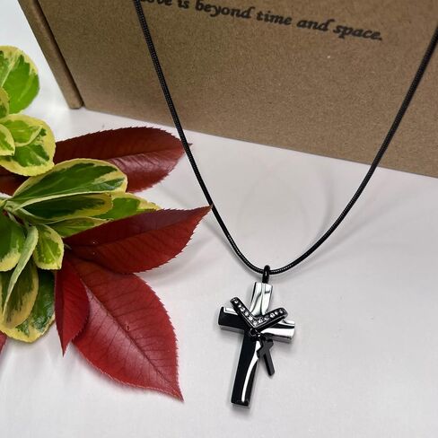 Double Cross Urn Necklace for Ashes with stary box and transparent PE cover – Pure Black Design in Saudi Arabia