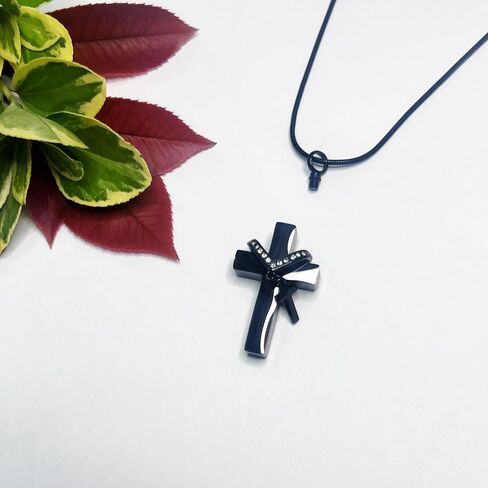Double Cross Urn Necklace for Ashes with stary box and transparent PE cover – Pure Black Design in Saudi Arabia
