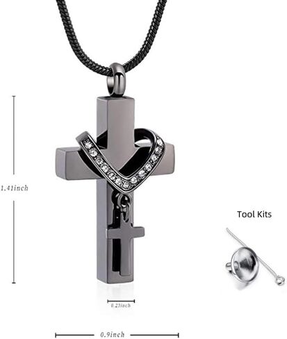 Double Cross Urn Necklace for Ashes with stary box and transparent PE cover – Pure Black Design in Saudi Arabia