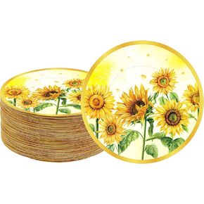 50Pcs Sunflower Birthday Party Supplies Sunflower Paper Plates, 7" Sunflower Dessert Plates for Sunflower Themed Baby Shower,Wedding Bridal,Spring Sunflowers Birthday Party Decor (Butterfly Sunflower)