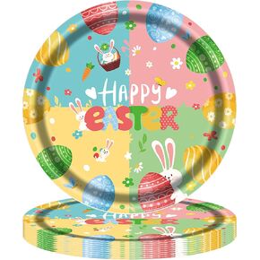 Boxkat Easter Paper Plates Happy Easter Party Supplies 7inch Bunny Plates Easter Dessert Plates Dinner & Dessert Plates Colorful Disposable Dinnerware, Serves 24 Count