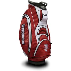Team Golf NCAA Wisconsin Badgers Victory Golf Cart Bag, 10-way Top with Integrated Dual Handle & External Putter Well, Cooler Pocket, Padded Strap, Umbrella Holder & Removable Rain Hood