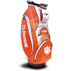 Team Golf NCAA Clemson Tigers Victory Golf Cart Bag, 10-way Top with Integrated Dual Handle & External Putter Well, Cooler Pocket, Padded Strap, Umbrella Holder & Removable Rain Hood