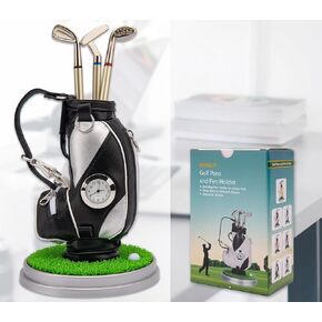 Golf Bag Pen Holder with Golf Pens Clock 3 Pieces Golf Club Pens Set, Mini Desktop Golf Bag Pen Holder for Golfer Fans Coworker Golf Souvenir Novelty Gifts Event Souvenir