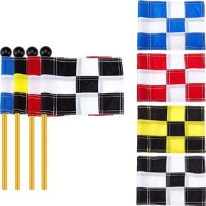 4 Pieces Checkered Golf Flag with Tube Inserted Putting Green Flags, 9 L x 6 H Inch, Nylon Mini Pin Flags for Yard Outdoor Home Backyard Garden Portable Training Practicing Golf Target Flags