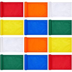 Colarr 12 Pcs Solid Golf Flag Target Flag with Tube Inserted Waterproof Putting Green Flags 420D Nylon Mini Pin Flags 8" l x 6" H for Yard Garden Backyard Outdoor Halloween Christmas Gift Kids