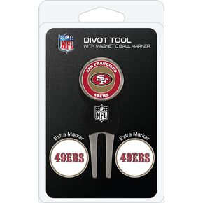Team Golf NFL Divot Tool with 3 Golf Ball Markers Pack, Markers are Removable Magnetic Double-Sided Enamel