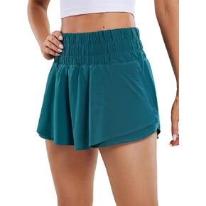 CRZ YOGA Athletic Shorts for Women High Waisted Flowy Ruffle Skirt Overlay Workout Running Tennis Shorts Zip Pocket