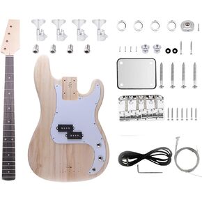 Fistrock DIY Bass Guitar Kit Beginner Kits PB Bass Style 4 String Right Handed with Paulownia Body Hard Maple Neck DYED Poplar Laminated Fingerboard Chrome Hardware Build Your Own Guitar.