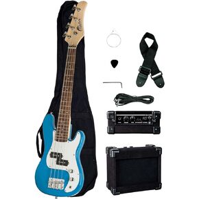 رابتور 3/4 مقاس 38 بوصة للأطفال الصغار 4 أوتار كهربائية P Bass - أزرق مع 5 وات أمبير، حقيبة جيجا، حزام، كابل، اختيار in Kuwait