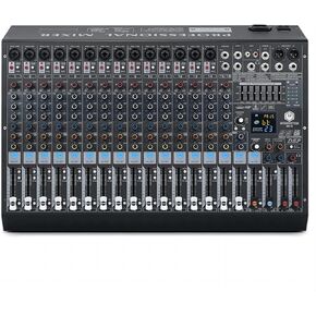 DX16 Professional DJ Audio Mixer 16 Channel with 99 DSP Effects,7-band EQ,Independent 48V Phantom Power&Mute Button,Bluetooth Function,USB Interface Recording For Studio & Stage