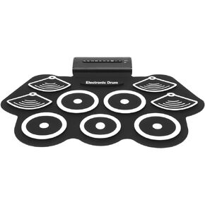 Electronic Drum, 9 Drum Double Horn Sound Roll Up Practice Pad Recording Drum Set with Pedal Sticks Kids 100-240V (US Plug)