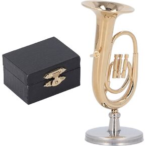 Miniature Tuba Model,Brass Plated Euphonium Mini Miniature Tuba Model with Box,Musical Instrument Model Collection Decoration