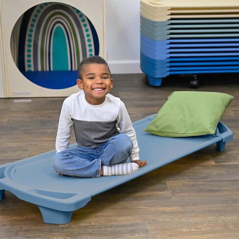 مهود القيلولة SpaceLine من Angeles، سرير نوم للأطفال في مرحلة ما قبل المدرسة والرعاية النهارية، مقاس طفل صغير، مجموعة من 4 قطع، أزرق Wedgewood in Kuwait