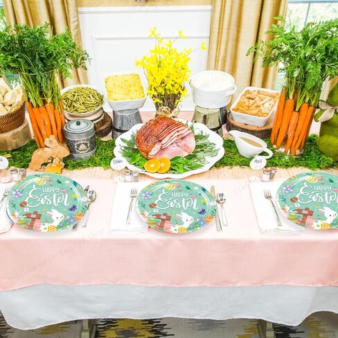 24 قطعة من أطباق ورق عيد الفصح للاستعمال مرة واحدة على شكل أرنب عيد الفصح للبالغين والأطفال، أدوات مائدة عيد الفصح السعيدة للاستعمال مرة واحدة، أطباق ورقية على شكل أرنب الربيع لحفلة عيد الفصح in Kuwait