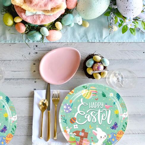 24 قطعة من أطباق ورق عيد الفصح للاستعمال مرة واحدة على شكل أرنب عيد الفصح للبالغين والأطفال، أدوات مائدة عيد الفصح السعيدة للاستعمال مرة واحدة، أطباق ورقية على شكل أرنب الربيع لحفلة عيد الفصح in Kuwait