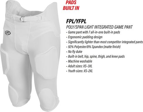 Rawlings | FPL Lightweight Football Pants | Integrated Pads | Practice / Game Use | Adult Sizes | Multiple Colors in Saudi Arabia