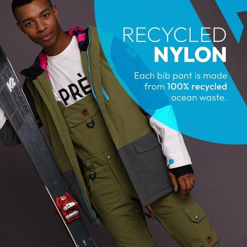 Yeh Man Ski & Snowboard Bib Pants | Khaki | Waterproof & Breathable, Insulated | Recycled Nylon in Saudi Arabia