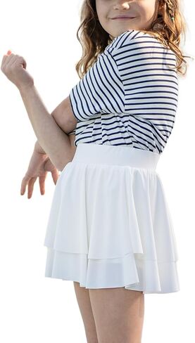 LX7 Girls Flowy Athletic Layered Shorts with Spandex Liner 2 in 1 with Pockets Kids Butterfly Skirts in Saudi Arabia