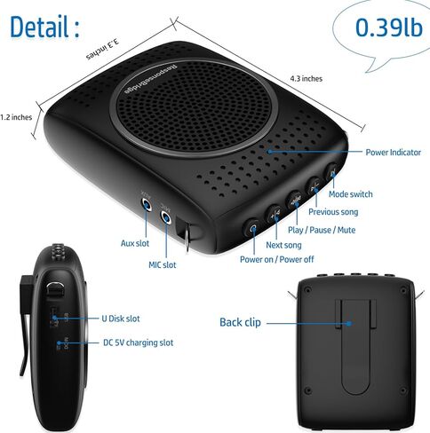 Voice Amplifier for Teachers Personal Lapel Microphone/Wired Microphone Headset - Loudly Rechargeable Portable Microphone with Speaker, 2000mAh Small Pa System with Headset Microphone Classroom ect in Kuwait