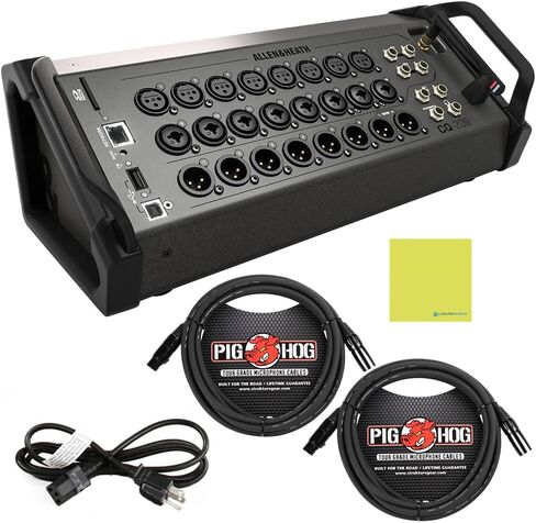 Allen & Heath AH-CQ20B Ultra-Compact 20in / 8out Digital Mixer Bundle w/ 2-Pack Pig Hog PHM15 Pig Hog 8mm Mic Cable, Power Cable and Liquid Audio Polishing Cloth in Saudi Arabia