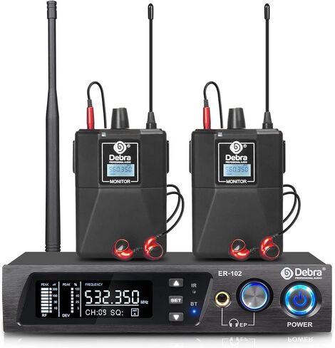 نظام مراقبة الأذن D Debra Audio PRO ER-202 UHF ثنائي القناة لاسلكيًا مع نوع مراقبة للمسرح، وجهاز استقبال للاستوديو، والجيتار، وأداء النطاق (4 أجهزة محمولة مع جهاز إرسال) in Saudi Arabia