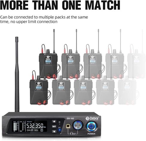 نظام مراقبة الأذن D Debra Audio PRO ER-202 UHF ثنائي القناة لاسلكيًا مع نوع مراقبة للمسرح، وجهاز استقبال للاستوديو، والجيتار، وأداء النطاق (4 أجهزة محمولة مع جهاز إرسال) in Saudi Arabia