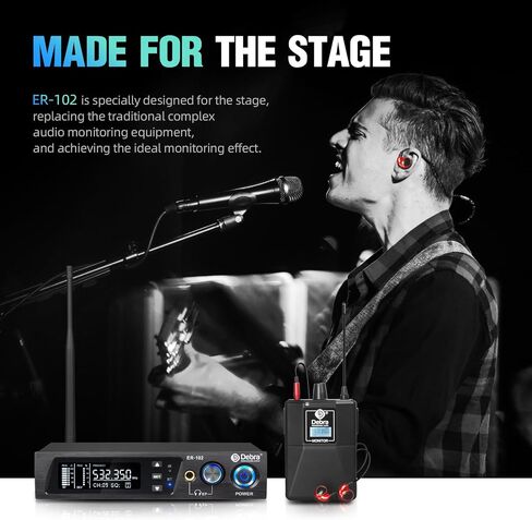 نظام مراقبة الأذن D Debra Audio PRO ER-202 UHF ثنائي القناة لاسلكيًا مع نوع مراقبة للمسرح، وجهاز استقبال للاستوديو، والجيتار، وأداء النطاق (4 أجهزة محمولة مع جهاز إرسال) in Saudi Arabia