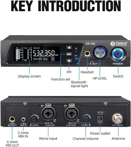 نظام مراقبة الأذن D Debra Audio PRO ER-202 UHF ثنائي القناة لاسلكيًا مع نوع مراقبة للمسرح، وجهاز استقبال للاستوديو، والجيتار، وأداء النطاق (4 أجهزة محمولة مع جهاز إرسال) in Saudi Arabia
