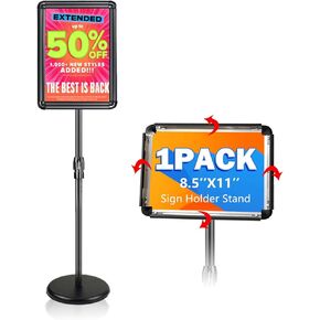 Sign Holder - 8.5 x 11 Inch Standing Floor Sign Stand for Vertical & Horizontal Sign Stand Displayed Pedestal Poster Holder, Snap Frame for School Church Business Show – Silver (6 Pack)