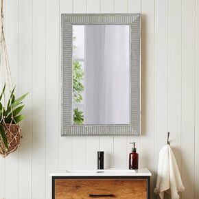 Farmhouse Galvanized Bathroom Mirrors for Over Sink 22 X 34 Inch, Wall Hanging Distressed Finish Silver Rustic Rectangular Decorative Metal Mirror for Bedroom Living Room Hallway