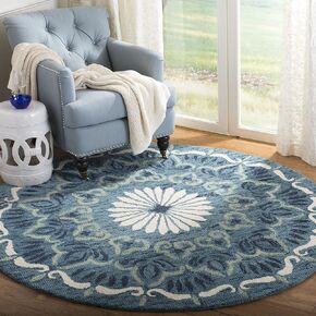 SAFAVIEH Novelty Collection Area Rug - 6' Round, Blue & Ivory, Handmade Boho Wool, Ideal for High Traffic Areas in Living Room, Bedroom (NOV602M)