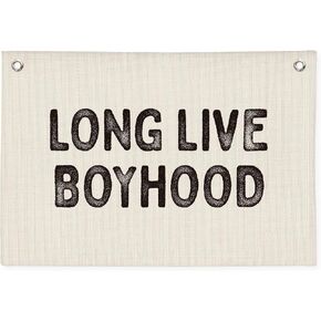 Long Live Boyhood Banner, Boys Room Decor, Vintage Linen Banner Wall Hanging Banner Flag Decor for Toddler Boy Room Nursery Playroom
