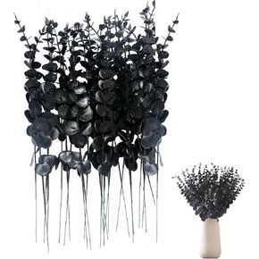 15inch Artificial Eucalyptus Stems Faux Eucalyptus Leaves Branches,Eucalyptus Stems Faux Leaves for Halloween Branches Decor Wedding Vase Bouquet Floral Arrangemen (30, Black)