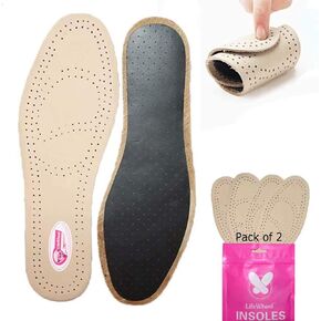 LifeWheel 2 Pairs Men & Women Premium Thin Shoe Pads Leather for Unisex Adults Cozy Breathable Shoe Insoles