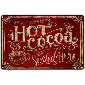 Vintage Metal Tin Sign Hot Cocoa Served Here Outdoor & Home Bar Street Wall Decor Signs 12X8Inch