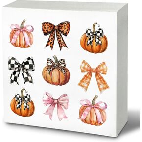 Fall Decor, Happy HalloThanksMas Wooden Box Sign, Fall Halloween Thanksgiving Christmas Decorations for Home Office Desk Table Shelf Tabletop Decor, Cute Fall Decorations, 5x5 Inches