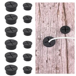 12PCS 1 Inch & 3/4 Inch Black Desk Grommets, Desk Hole Cover for Cable, 2 Size Cable Cord Grommet, Flexible Silicone Cable Grommet for Desk, Table and Other Furnitures