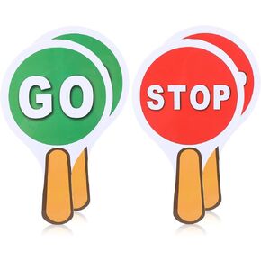 Giantree 4 Pack Stop and Go Sign, Handheld Double Sided Stop & Go Sign Red & Green Stop Sign Traffic Paddle Traffic Light, Waterproof Crossing Guard Stop Sign for Teaching Traffic Street Safety
