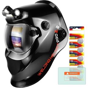 Auto Darkening Welding Helmet with Light Solar Powered True Color Welding Hood 2 Arc Sensor Wide Shade 9-13 Welding Mask with Extra Grinding Mode Weld Helmet (KTS-KP03)