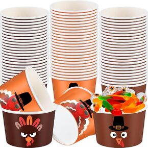 Yaomiao 90 Pcs 9 oz Fall Thanksgiving Treat Snack Cups Turkey Candy Bowl Snack Cups Disposable Bowls Ice Cream Bowls Paper Pumpkin Cups Fall Party Supplies Bowls Food Tasting Cups for Party Supplies in Kuwait