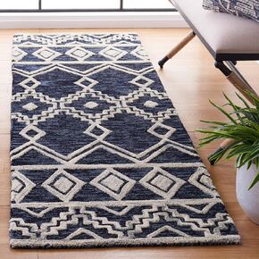 SAFAVIEH Abstract Collection Runner Rug - 2'3" x 8', Navy & Ivory, Handmade Wool, Ideal for High Traffic Areas in Living Room, Bedroom (ABT851N)