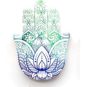 Hamsa Wall Decor | Hand of Fatima Hanging Priestly Blessing Evil Eye Protection for Home & Gift (6.5" - Blue & Green)