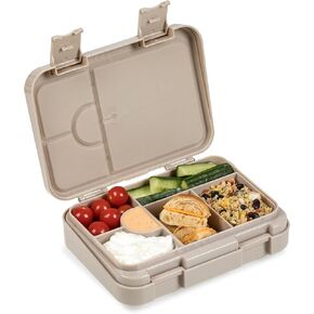 Chill Bento Lunch Box | Easy to Open Latches | Spill Proof Design | 6-Compartment Removable Tray | Dune