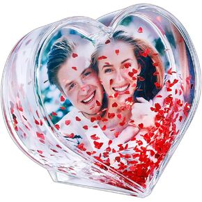 Glitter Heart Shaped Picture Frames Liquid Snow Globe Photo Frame for Couples Friends Family (Love)