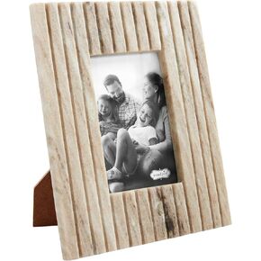 Mud Pie 4X6 Beige Stripe Marble Frame; 9 3/4" x 7 3/4"