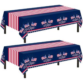 Childom 2 Pack Patriotic Tablecloth,Disposable Plastic Tablecloth 54" x 108" Patriotic Decorations Birthday Party Supplies for Camping,Memorial,Veterans