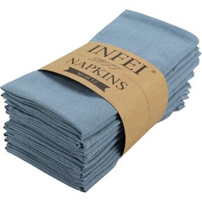 Solid Color Cotton Linen Blended Thin Dinner Napkins - Pack of 12 (40 x 40 cm) - for Events & Home Use (Army Green)