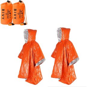Emergency Poncho, 48.8 x 39 In Hiking Poncho with Drawstring Bag and Whistle for Car Activities,Camping Gear