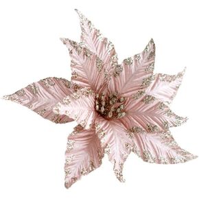 6Pcs Artificial Christmas Poinsettias Decoration 9.8" Glitter Flower Christmas Tree Ornaments Wreath Garland Flower with Stem for Festival Xmas Wedding Party Home Supplies (Brown)